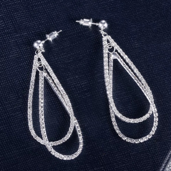 NEW Sterling Silver Diamond Long Drop Earrings - Picture 2 of 6